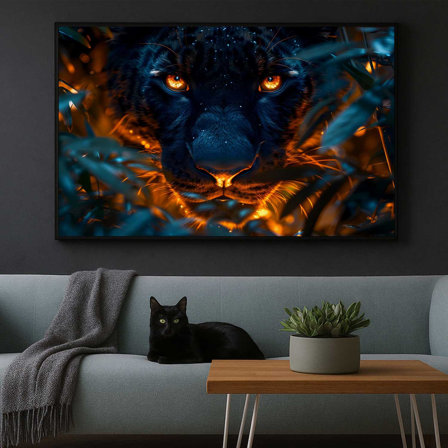 Quadro Decorativo Pantera Negra Flamejante 